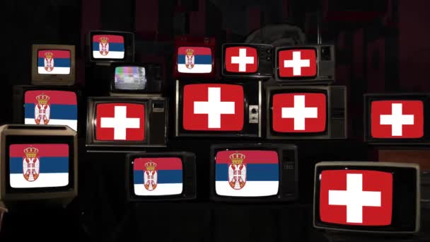 Flagi Serbii Szwajcarii Zabytkowych Telewizorach Rozdzielczość — Wideo stockowe