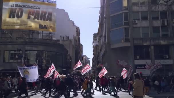 Piqueteros Pickets Picketers Митинге Протеста Центре Буэнос Айреса Аргентина Разрешение — стоковое видео