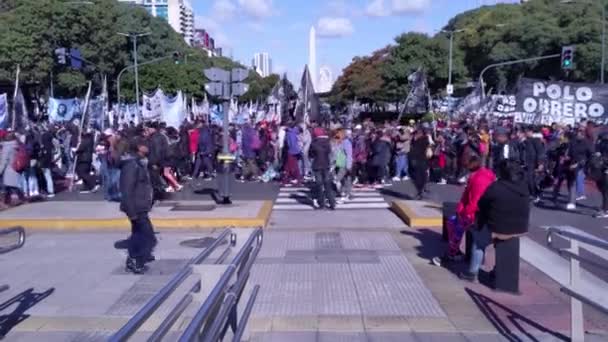 Piqueteros Vstupenky Nebo Picketers Protestní Shromáždění Července Avenue Centru Buenos — Stock video