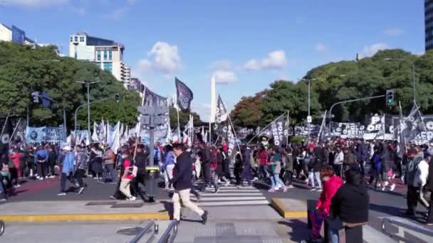 Piqueteros Pickets Picketers Protesto Julho Avenida Centro Buenos Aires Argentina — Vídeo de Stock