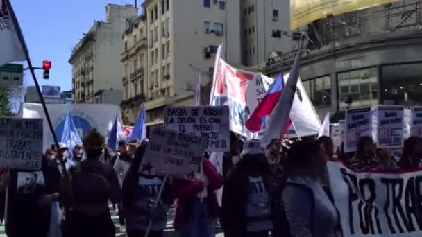 Piqueteros Пікети Або Пікетери Мітингу Протесту Центрі Буенос Айреса Аргентина — стокове відео