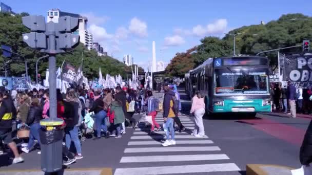 Piqueteros Vstupenky Nebo Picketers Protestní Shromáždění Července Avenue Centru Buenos — Stock video