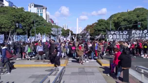 Piqueteros Piquets Piquets Rassemblement Protestation Juillet Avenue Centre Buenos Aires — Video