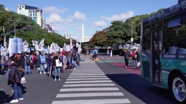 Piqueteros Vstupenky Nebo Picketers Protestní Shromáždění Července Avenue Centru Buenos — Stock video