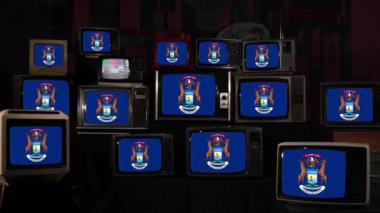 Michigan ve Vintage Televizyonlarının bayrağı. 4K Çözünürlüğü.