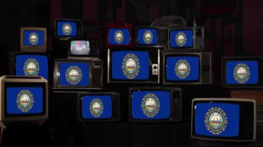 New Hampshire ve Vintage Televizyon bayrağı. 4K Çözünürlüğü.