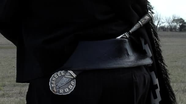 Traditional Gaucho Outfit Belt Knife Detail Traditional Belt Facon Knife — Stockvideo