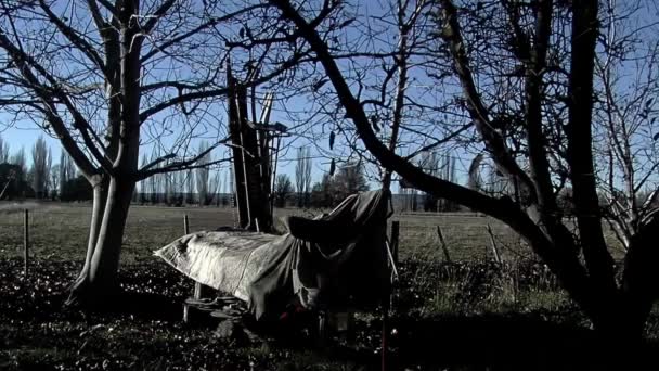 Vintage Farm Machinery Abandoned Rural Field Gaiman Chubut Province Argentina — Vídeo de Stock