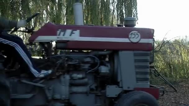 Young Man Driving Old Tractor Rural Field Argentina — Stockvideo