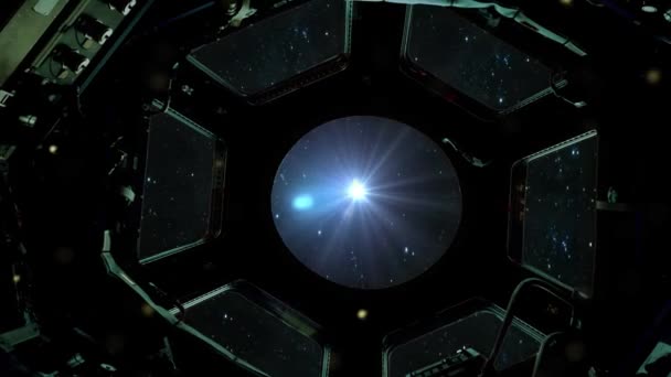 Evrende Bir Dönen Yıldız Uzayda Bir Uzay Gemisinin Penceresinden Görüldüğü — Stok video