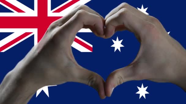 Vlag Van Australië Hand Hart Symbool Handen Toont Hart Vorm — Stockvideo