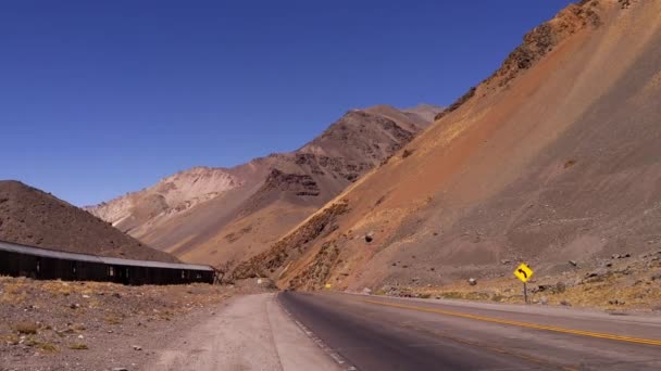 Car Carrier Trailer Passing Abandoned Avalanche Shed Transandine Railway Andes — Stock Video