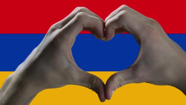 Två Händer Som Bildar Hjärtform Mot Armeniens Flagga Används För — Stockvideo