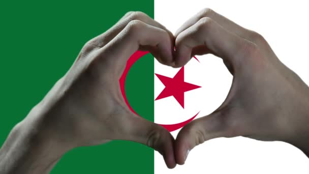 Hands Showing Heart Sign Algeria Flag — Video Stock