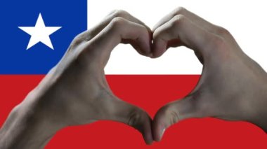 Hands showing Heart Sign and Flag of Chile.  