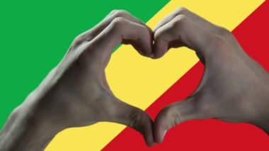 Hands showing Heart Sign over Republic of the Congo Flag. 