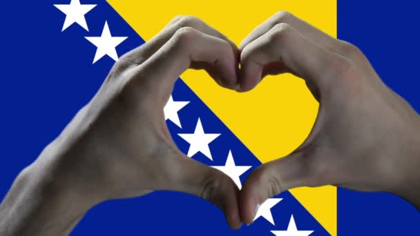 Hands Showing Heart Sign Bosnia Herzegovina Flag — стоковое видео