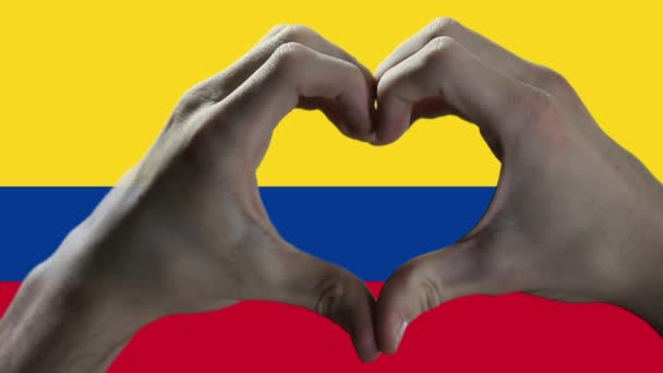 Hands Showing Heart Sign Flag Colombia — Stok Video