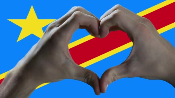 Hands Showing Heart Sign Democratic Republic Congo Flag — Vídeo de Stock