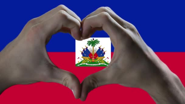 Hand Hjärttecken Och Haitis Flagga — Stockvideo