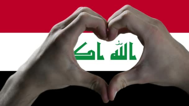 Hand Herz Zeichen Und Flagge Des Irak — Stockvideo