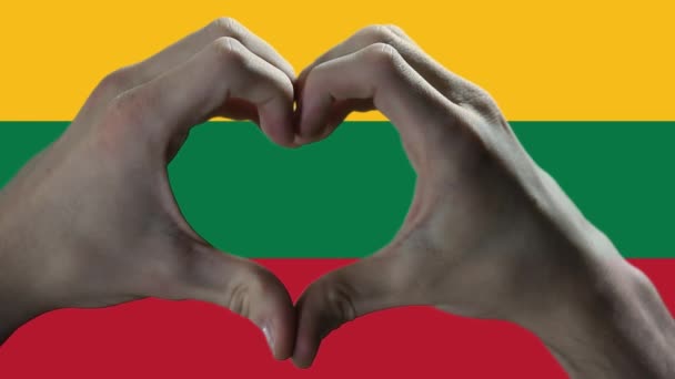 Bandera Lituania Símbolo Del Corazón Mano Manos Mostrando Forma Del — Vídeo de stock