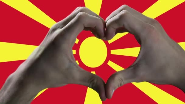 Hand Heart Sign Flag North Macedonia — стоковое видео