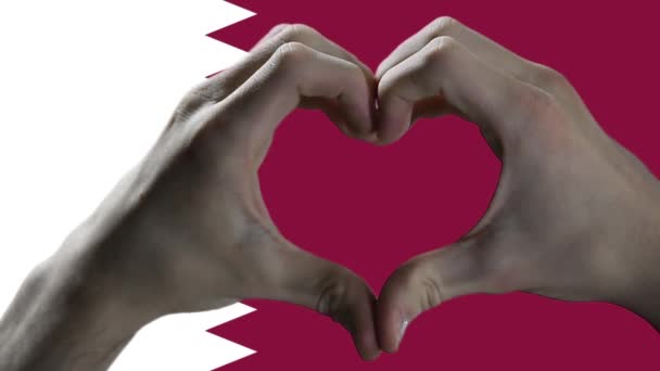 Flag Qatar Hand Heart Symbol Hands Showing Heart Shape Qatari — стокове відео