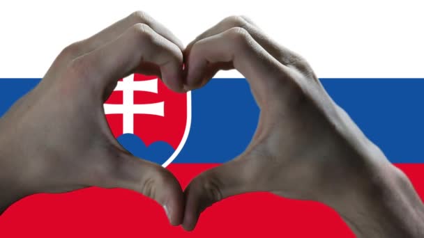 Flaga Słowacji Symbol Ręcznego Serca Pokazywanie Kształtu Serca Przeciw Fladze — Wideo stockowe