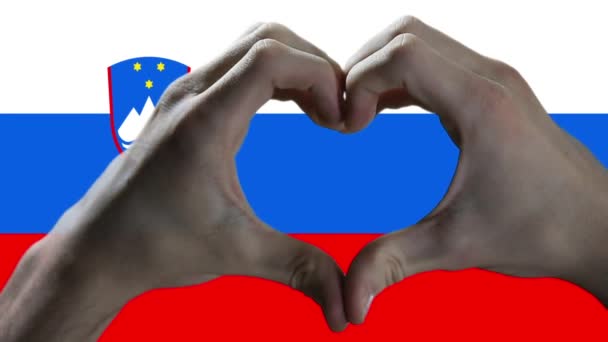 Σημαία Της Σλοβενίας Και Χέρι Σύμβολο Της Καρδιάς Χέρια Δείχνουν — Αρχείο Βίντεο