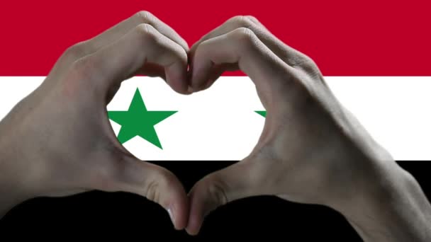 叙利亚国旗和手心标志 手举心形 与叙利亚国旗抗衡 — 图库视频影像