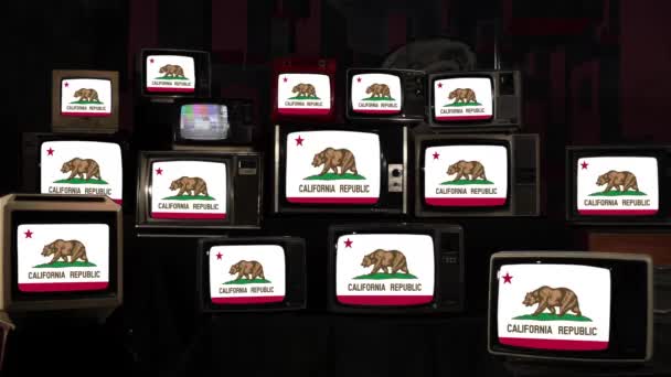 Flagge Kaliforniens Und Vintage Fernseher Auflösung — Stockvideo