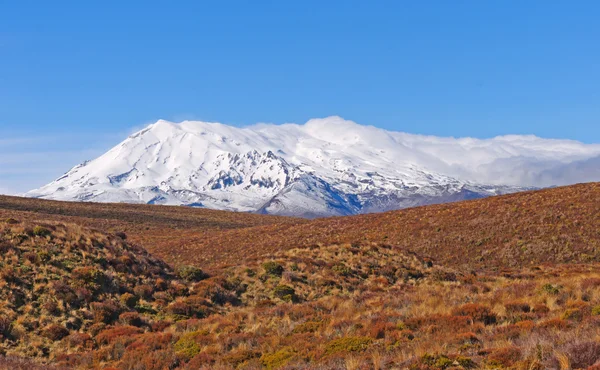 Snowy Volcano in Desert Lands — Stock Photo, Image