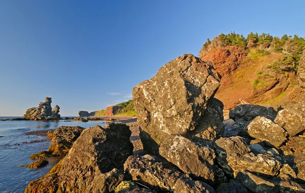 Vulkanisch gesteente op een kust strand — Stockfoto