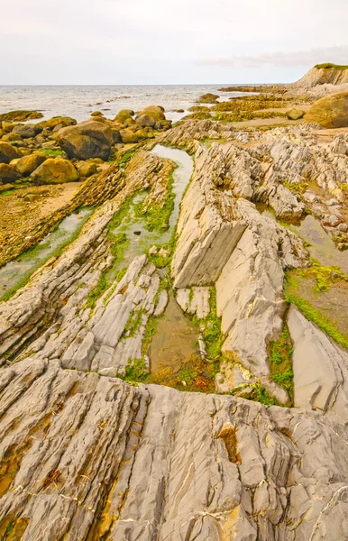 Piscinas de maré e rochas irregulares na costa — Fotografia de Stock