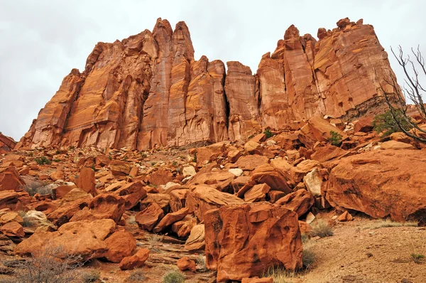 Röd rock väggar i öknen canyon — Stockfoto