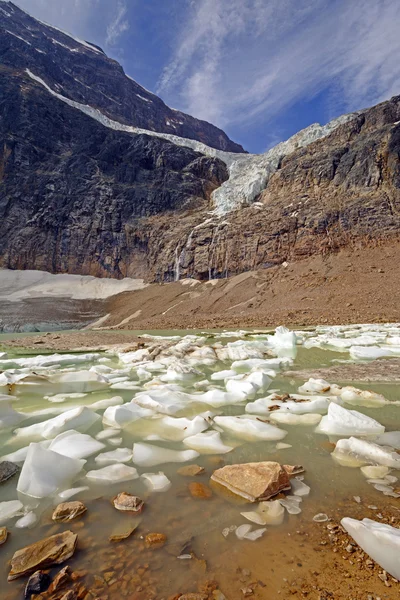 Alpint glaciär och is sjön i sommar — Stockfoto