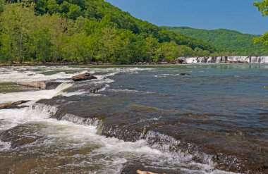 İlkbaharda, Batı Virginia 'daki Yeni Nehir' de Sandstone Şelalesi 'nde bir derede Rapids and Falls.