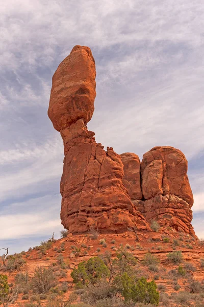 Sandstone Rock Poised Fall Arches National Park Utah — Photo