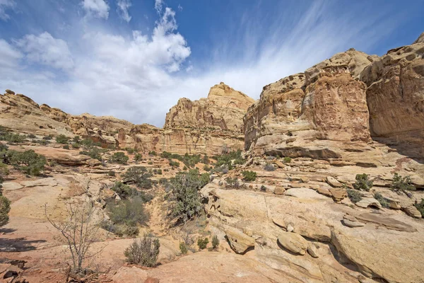 Nubes Dramáticas Destacan Formaciones Del Desierto Parque Nacional Capitol Reef — Foto de Stock