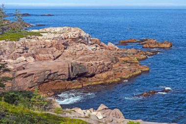 Rocky Coast, Nova Scotia 'daki Cape Breton Highlands Ulusal Parkı' nda güneşli bir günde