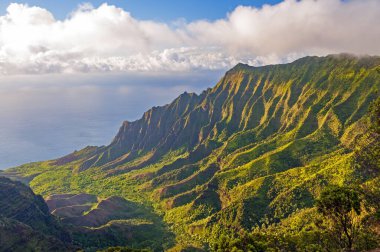 Kauai 'deki Kalalau Vadisi' ndeki Tropikal Vadi 'de Akşam Işığı