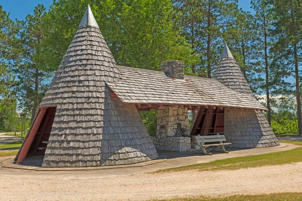 Unique Rustic Teepee Themed Picnic Rest Area Seney National Wildlife — Stock Photo, Image