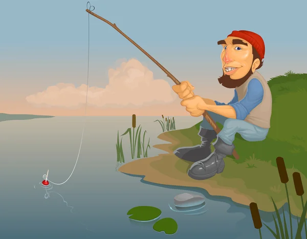 Pesca en el lago — Vector de stock