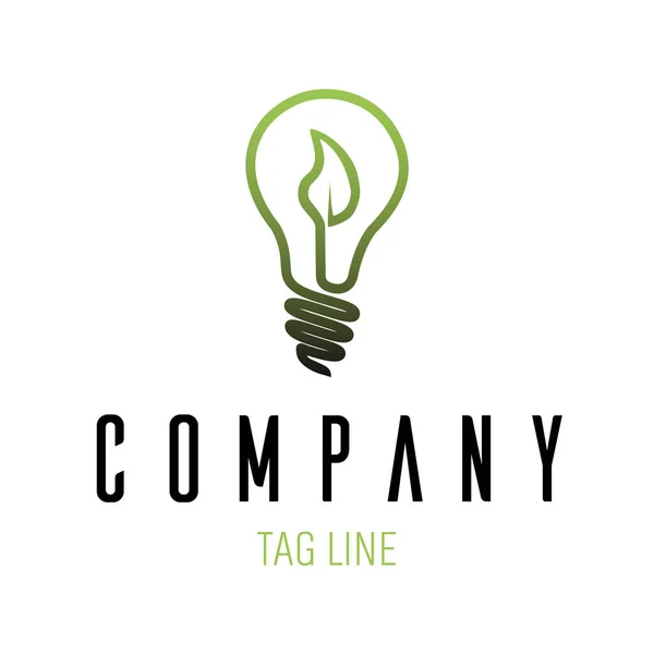 Sustainability logo. Energy efficiency, renewable clean energy. Lamp with a green leaf.