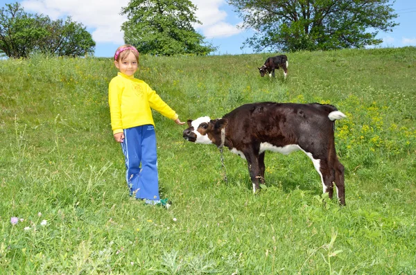 Das Kind und das Kalb — Stockfoto