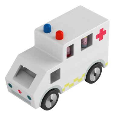 ahşap oyuncak ambulans