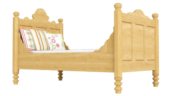 Дерев'яні двоспальне ліжко — стокове фото