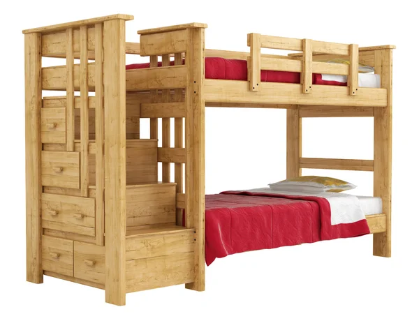 Drewniane łóżko piętrowe dwuosobowe — Zdjęcie stockowe