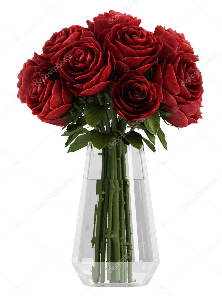 Vase of deep burgundy red roses